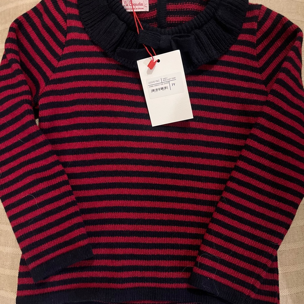 LaCoqueta Striped Ruffle Collar Sweater